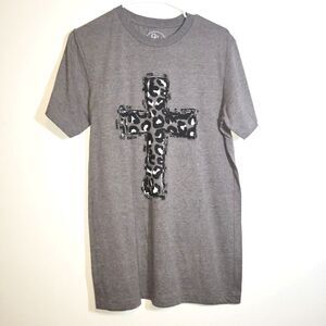 New Glitzy Girlz Grey Leopard Cross T-Shirt Medium